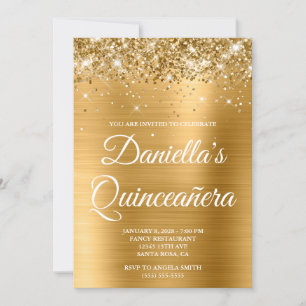 Sparkly Glittery Gold Foil Quinceañera Invitation
