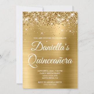 Sparkly Glittery Gold Foil Quinceañera Invitation