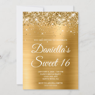Sparkly Glittery Gold Foil Sweet 16 Invitation