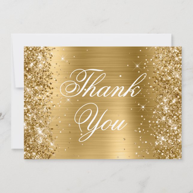 Sparkly Glittery Gold Ombre Foil Thank You Card (Front)