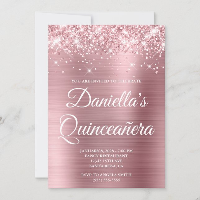 Sparkly Glittery Light Pink Foil Quinceañera Invitation (Front)