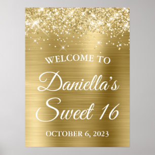 Sparkly Glittery Pale Gold Foil Sweet 16 Welcome Poster