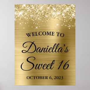 Sparkly Glittery Pale Gold Glam Sweet 16 Welcome Poster