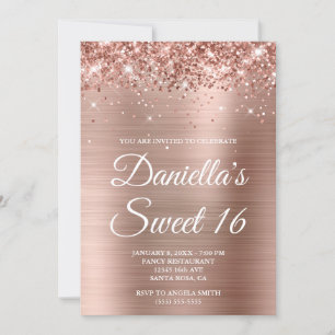 Sparkly Glittery Rose Gold Foil Sweet 16 Invitation