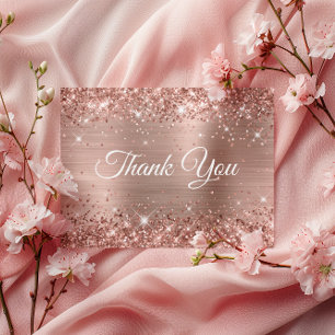 Sparkly Glittery Rose Gold Foil Thank You Postcard