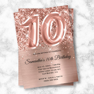 Sparkly Glittery Rose Gold Glam 10th Birthday Invitation