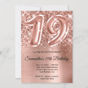 Sparkly Glittery Rose Gold Glam 19th Birthday Invitation