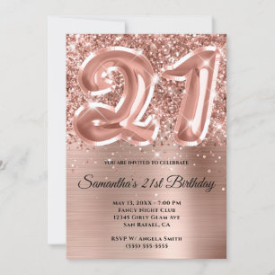 Sparkly Glittery Rose Gold Glam 21st Birthday Invitation
