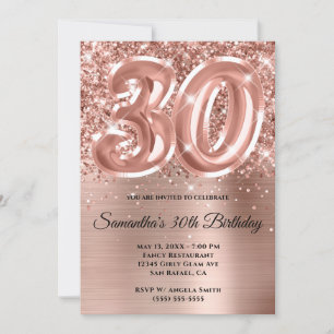 Sparkly Glittery Rose Gold Glam 30th Birthday Invitation