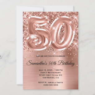 Sparkly Glittery Rose Gold Glam 50th Birthday Invitation