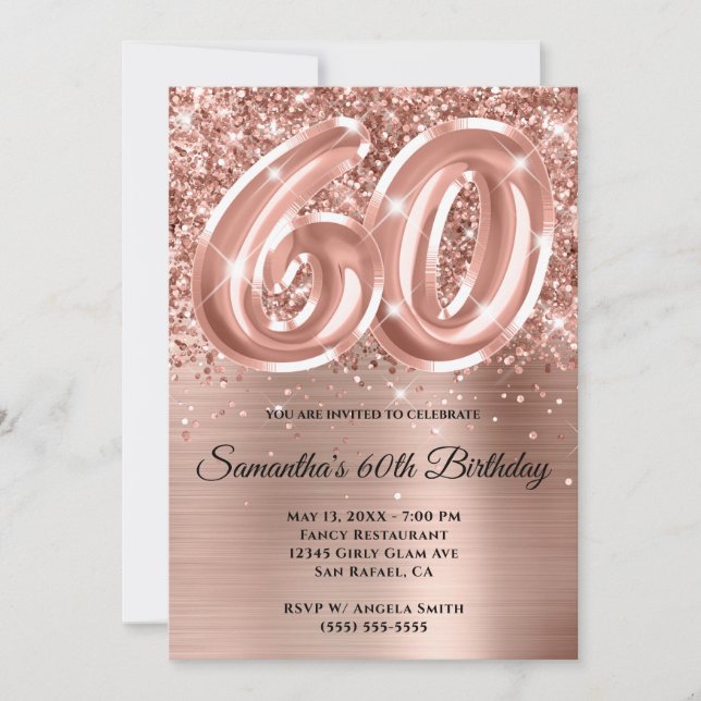 Sparkly Glittery Rose Gold Glam 60th Birthday Invitation (Front)