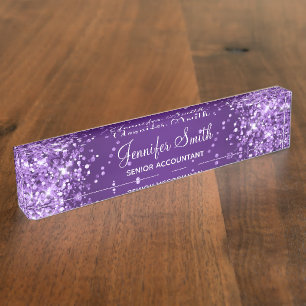 Sparkly Glittery Royal Purple Gradient Nameplate