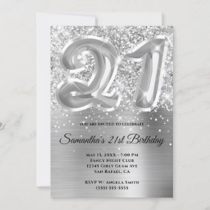 Sparkly Glittery Silver Glam 21st Birthday Invitation