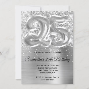 Sparkly Glittery Silver Glam 25th Birthday Invitation