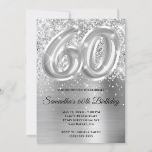 Sparkly Glittery Silver Glam 60th Birthday Invitation
