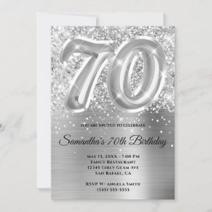 Sparkly Glittery Silver Glam 70th Birthday Invitation