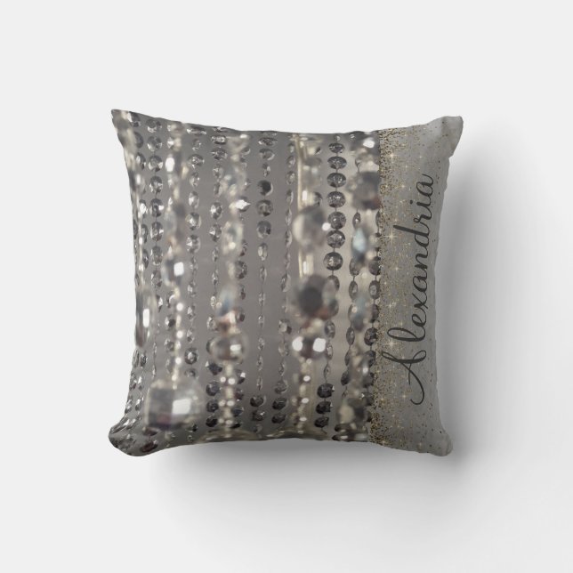 Sparkly Glittery Silver Stringed Beads  Cushion (Front)
