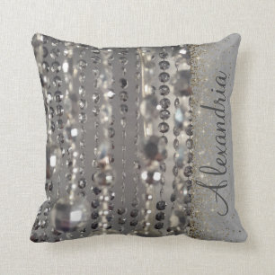 Sparkly Glittery Silver Stringed Beads  Cushion