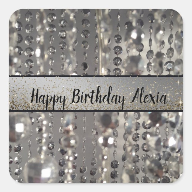 Sparkly Glittery Silver Stringed Beads       Square Sticker (Front)