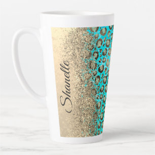 Sparkly Glittery Turquoise Leopard    Latte Mug