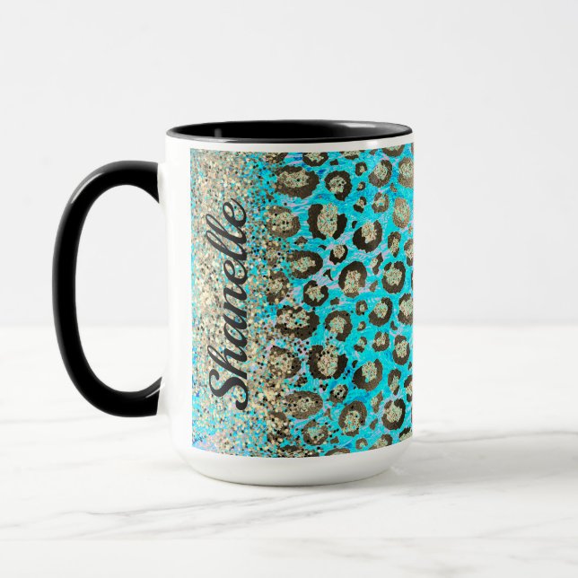 Sparkly Glittery Turquoise Leopard      Mug (Left)