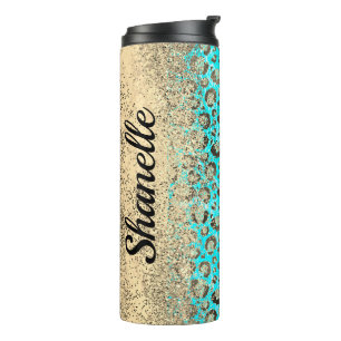 Sparkly Glittery Turquoise Leopard    Thermal Tumbler