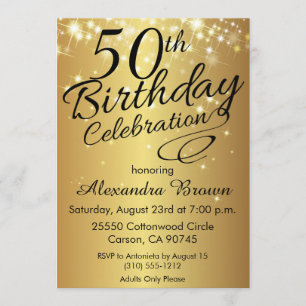 Sparkly Gold 50th Birthday Invitations