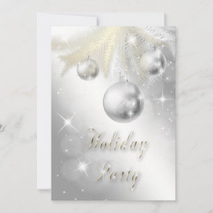 Sparkly Gold and Silver Ornament Holiday Party Invitation