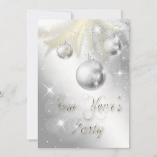 Sparkly Gold and Silver Ornament New Year's Party Invitation