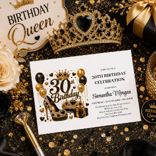 Sparkly Gold Black Luxe 30th Birthday Party Invite