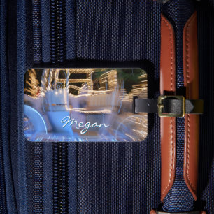 Sparkly gold blue princess coach photo custom name luggage tag