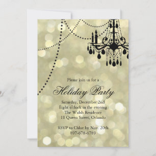 Sparkly Gold Chandelier Holiday Party Invitation