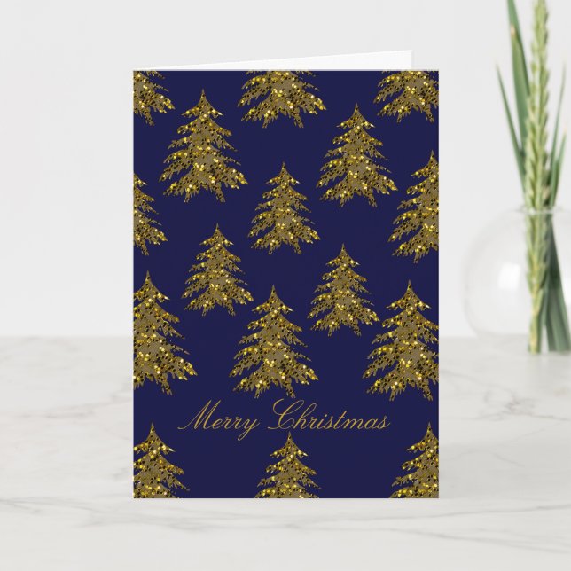 Sparkly gold Christmas tree Holiday Card (Front)