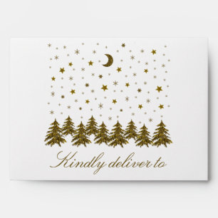 Sparkly gold Christmas tree, moon, stars Christmas Envelope