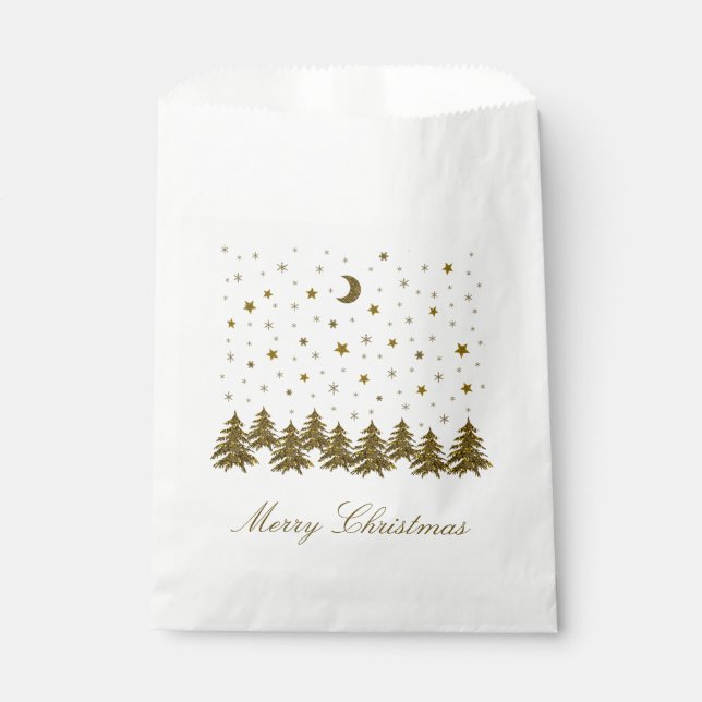 Sparkly gold Christmas tree, moon, stars Christmas Favour Bags (Front)