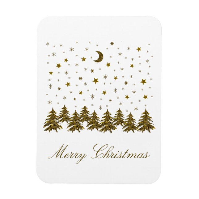 Sparkly gold Christmas tree, moon, stars Christmas Magnet (Vertical)