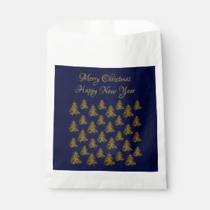 Sparkly gold Christmas tree on blue Christmas Favour Bags