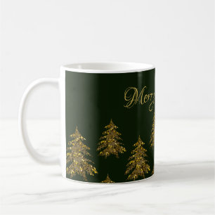 Sparkly gold Christmas tree on green Christmas Coffee Mug