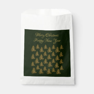Sparkly gold Christmas tree on green Christmas Favour Bags