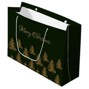 Sparkly gold Christmas tree on green Christmas Large Gift Bag