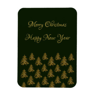 Sparkly gold Christmas tree on green Christmas Magnet