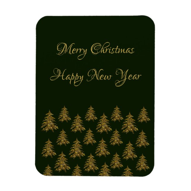 Sparkly gold Christmas tree on green Christmas Magnet (Vertical)