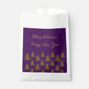 Sparkly gold Christmas tree on purple Christmas Favour Bags