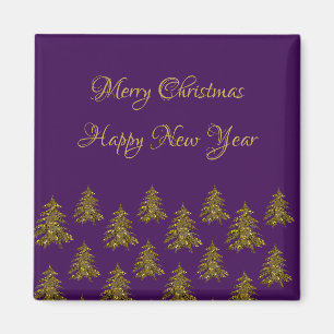 Sparkly gold Christmas tree on purple Christmas Magnet