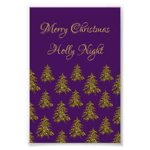 Sparkly gold Christmas tree on purple Christmas Photo Print