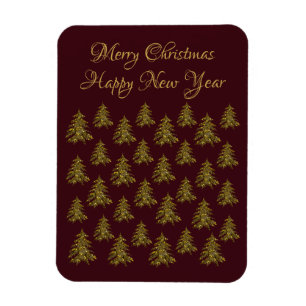 Sparkly gold Christmas tree on red Christmas Magnet