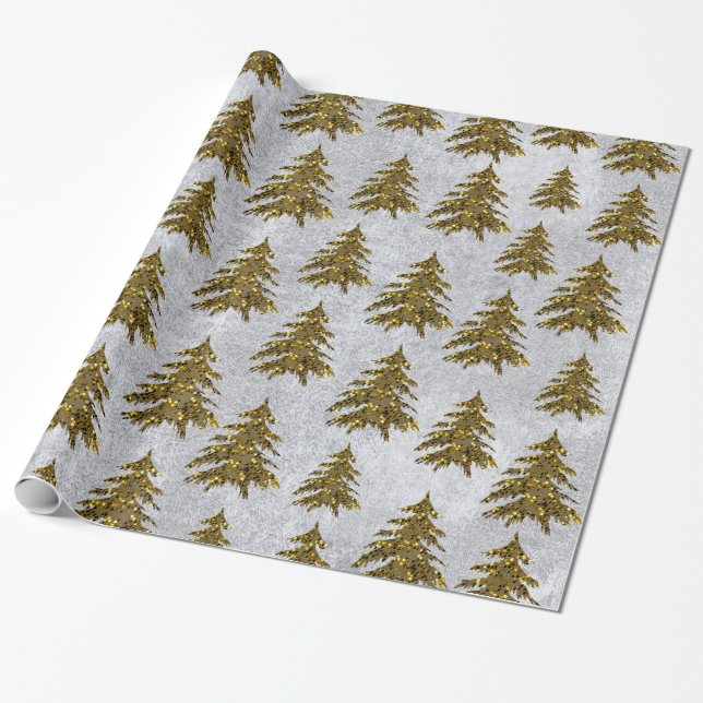Sparkly gold Christmas tree on silver paper (Unrolled)