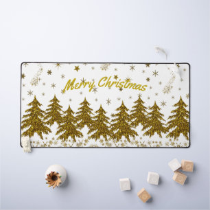 Sparkly Gold Christmas tree, stars, snow on Desk Mat