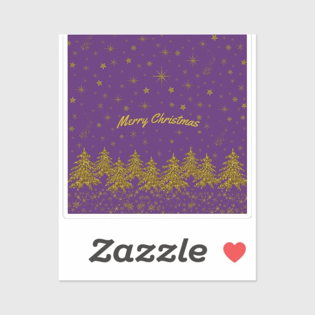 Sparkly Gold Christmas tree, stars, snow on purple (Sheet)