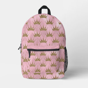 Sparkly Gold Crown Printed Backpack
